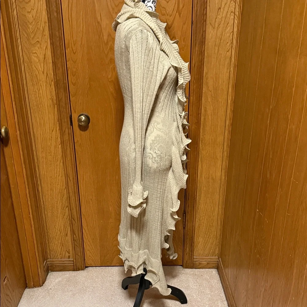 Boston Proper Tan Waterfall Ruffled Longline Cardigan with Ties Lightweight Med - Picture 10 of 11